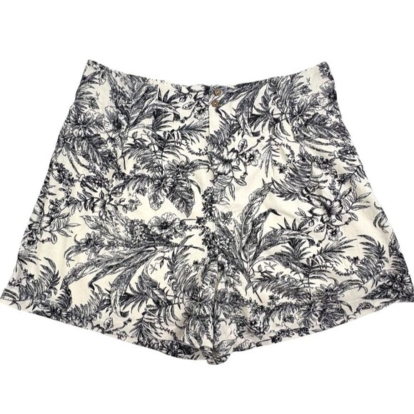 Kirious Los Angeles Linen Blend Shorts Ivory Black Floral Toile Flowy Romantic L - Picture 1 of 16